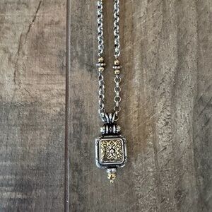 Vintage Brighton Two Tone Square Scroll Pendant Necklace